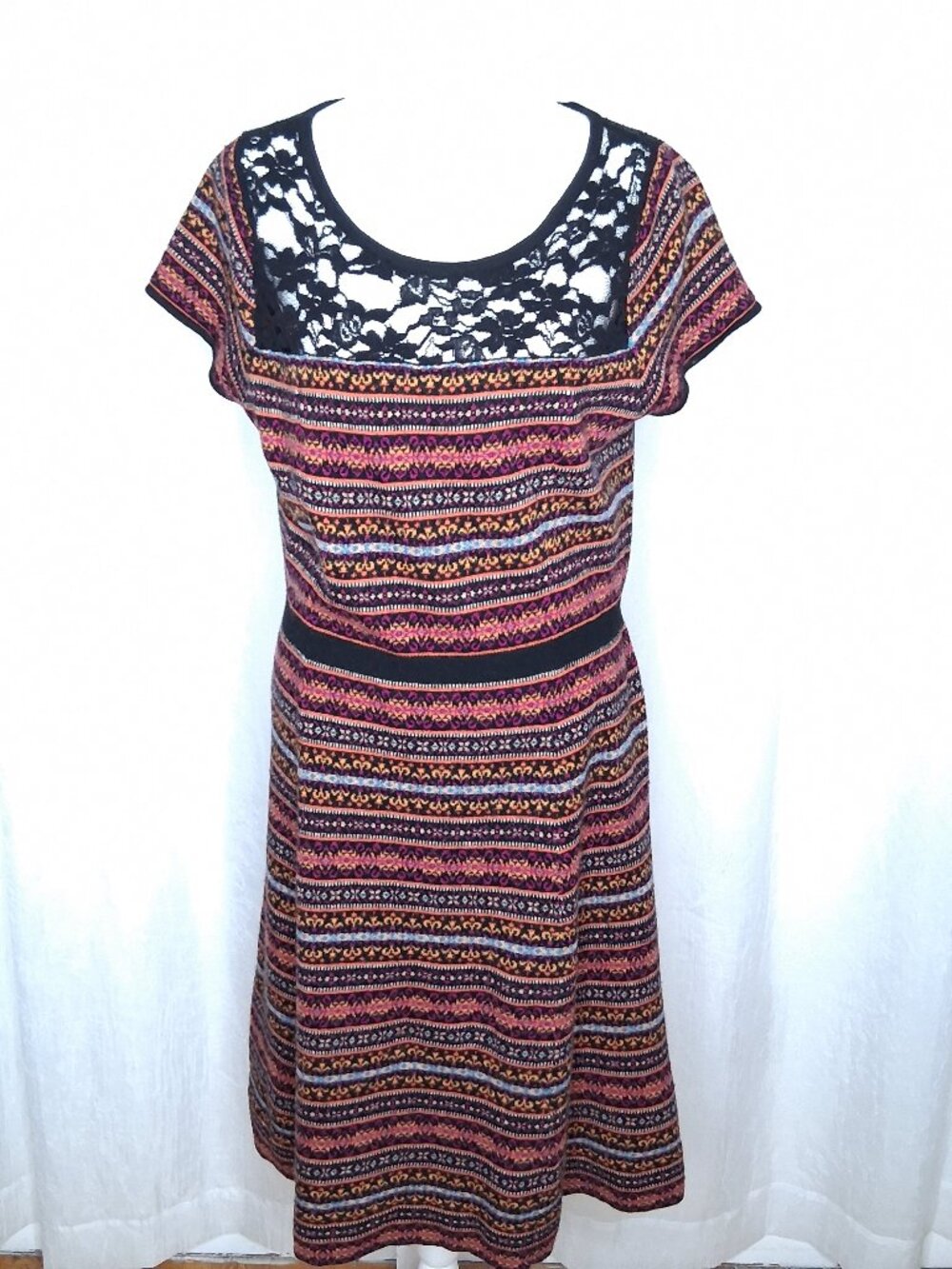 Anthropologie Sparrow Knit Faire Isle Sweater Dress Lace Yoke